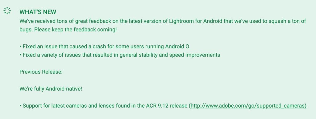 Lightroom Mobile 3.01 released